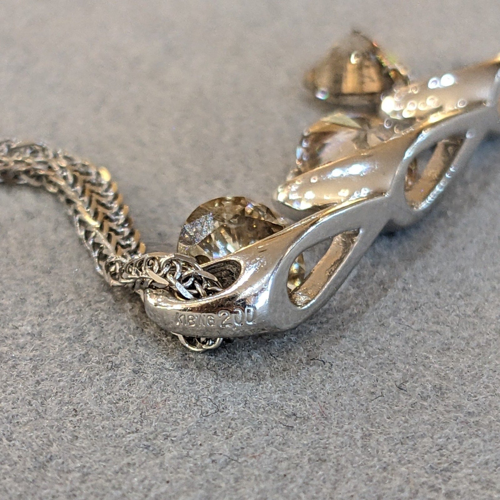 Three Champagne Diamond Drop Pendant Necklace in 18k White Gold