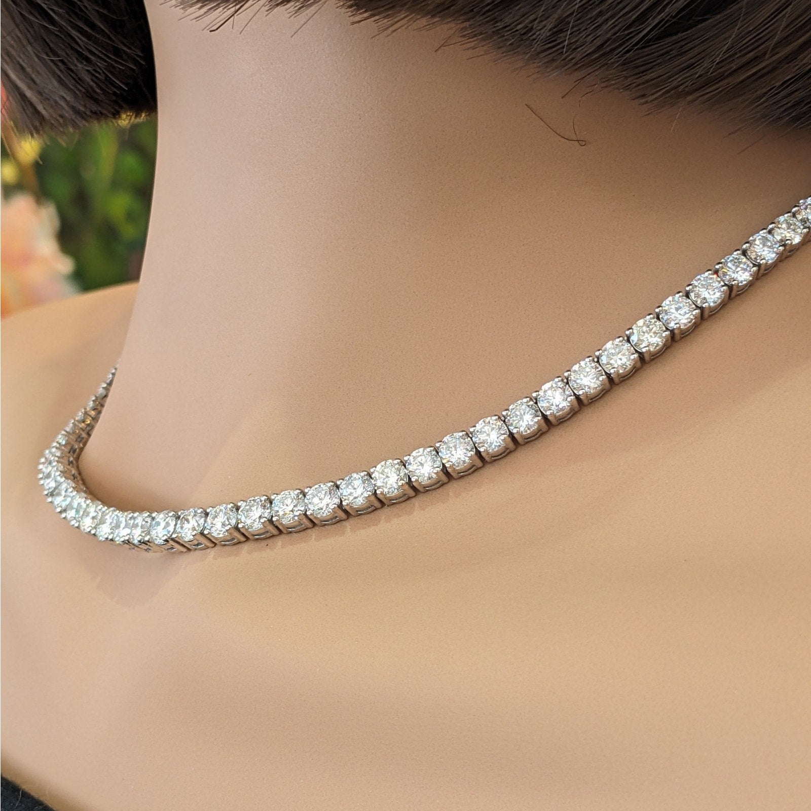 Natural Diamond Tennis Necklace in 18k White Gold 16.75 inches