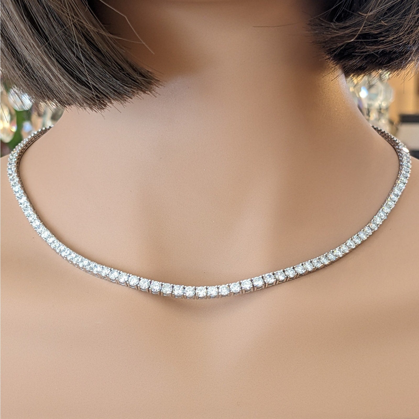 Natural Round Diamond Tennis Necklace 18.63 cttw in 14k White Gold