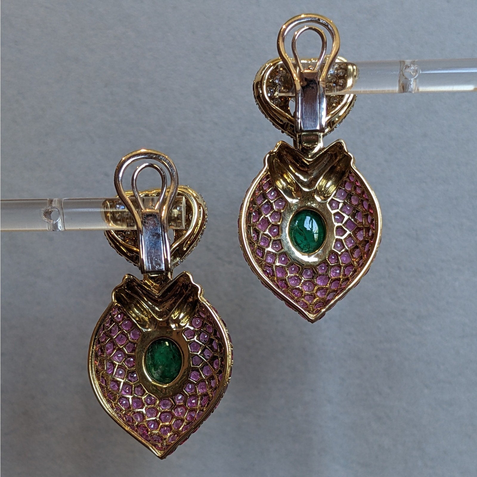 Pave Ruby and Diamond & Emerald Doorknocker Earrings in 18k Yellow Gold