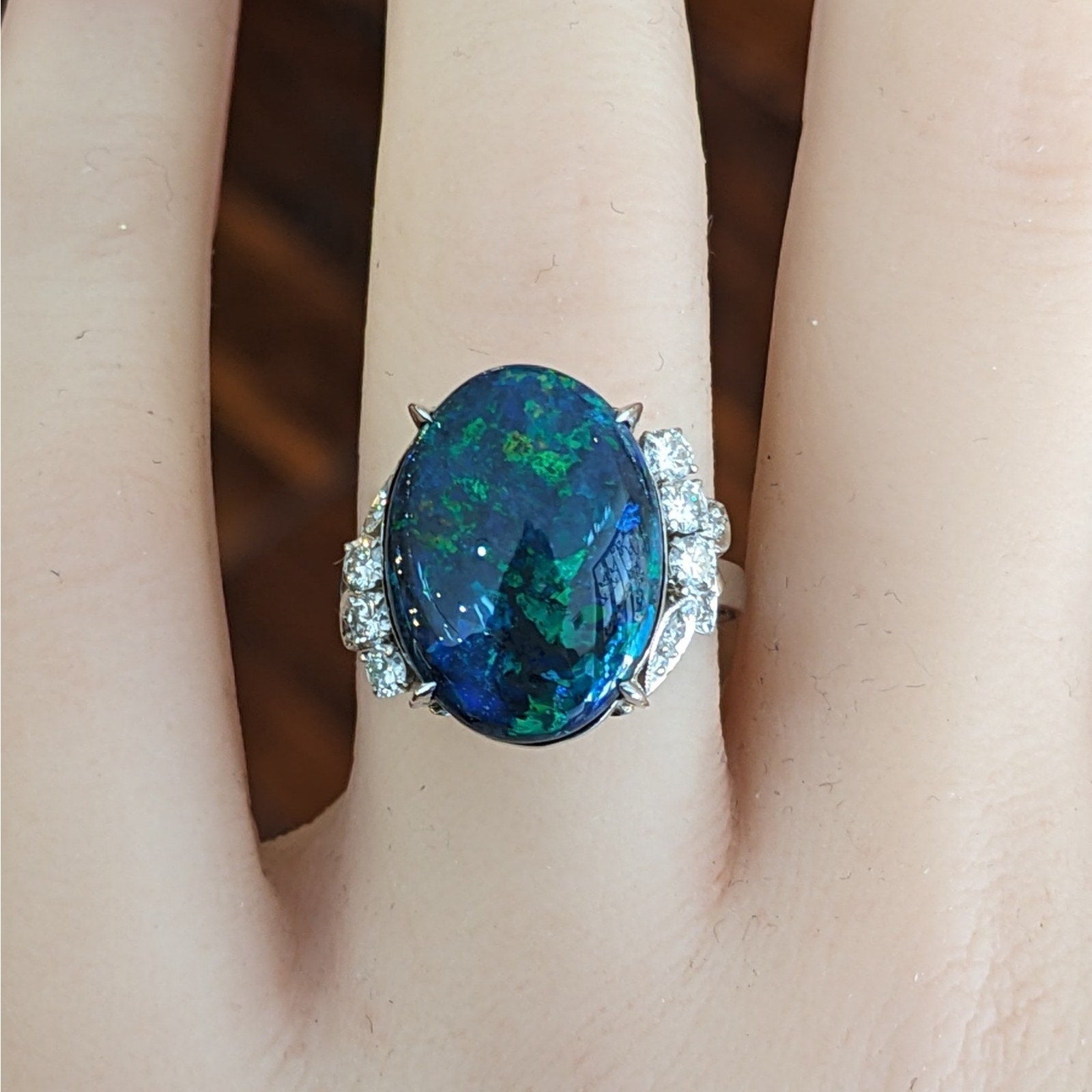 GIA Australian Black Opal and Diamond Ring in Platinum - HM2776BR