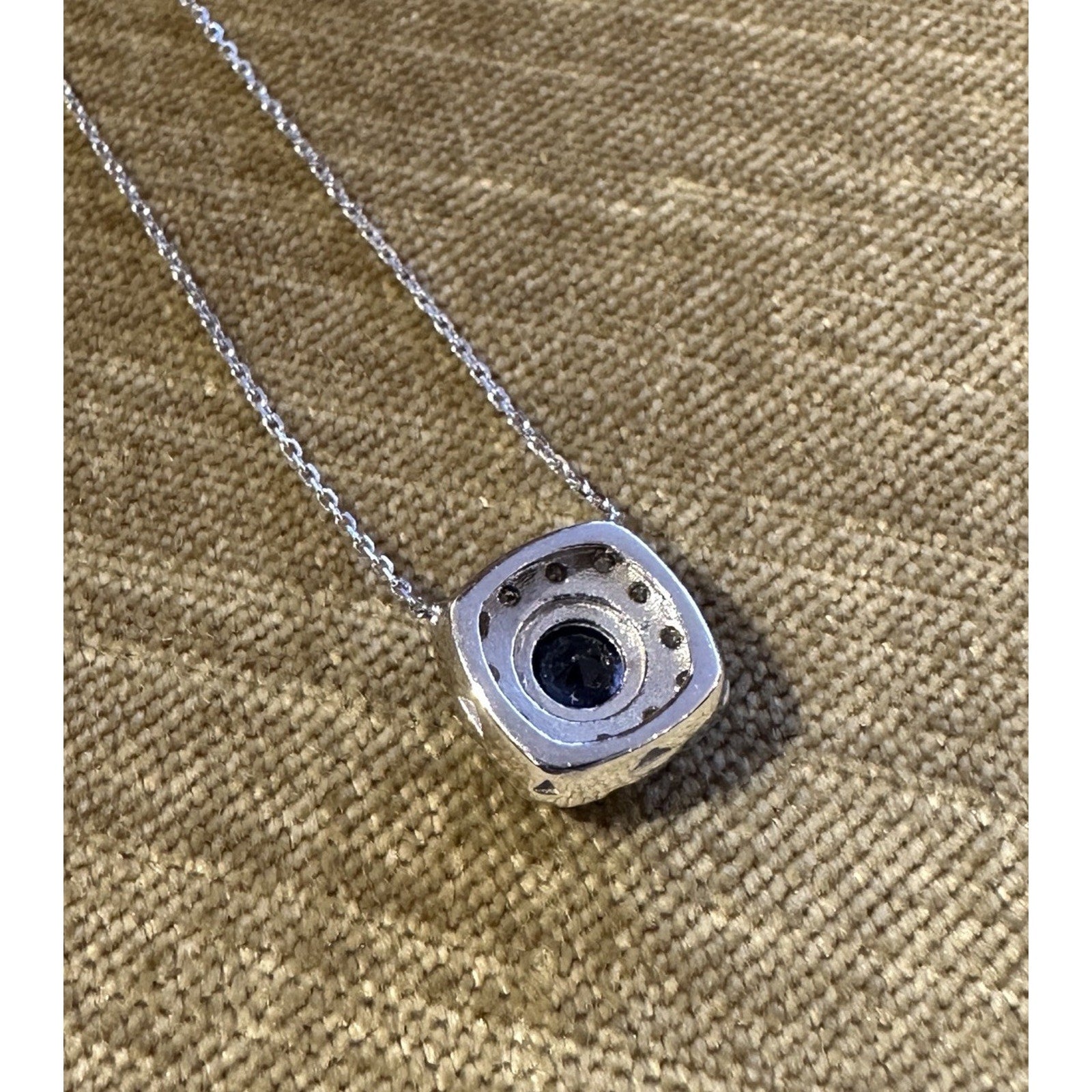 Natural Sapphire & Diamond Halo Pendant Necklace in 14k White Gold