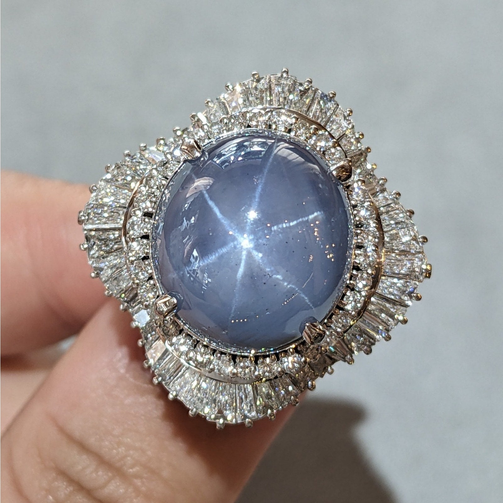 36.02 ct Star Sapphire and Diamond Ring in Platinum
