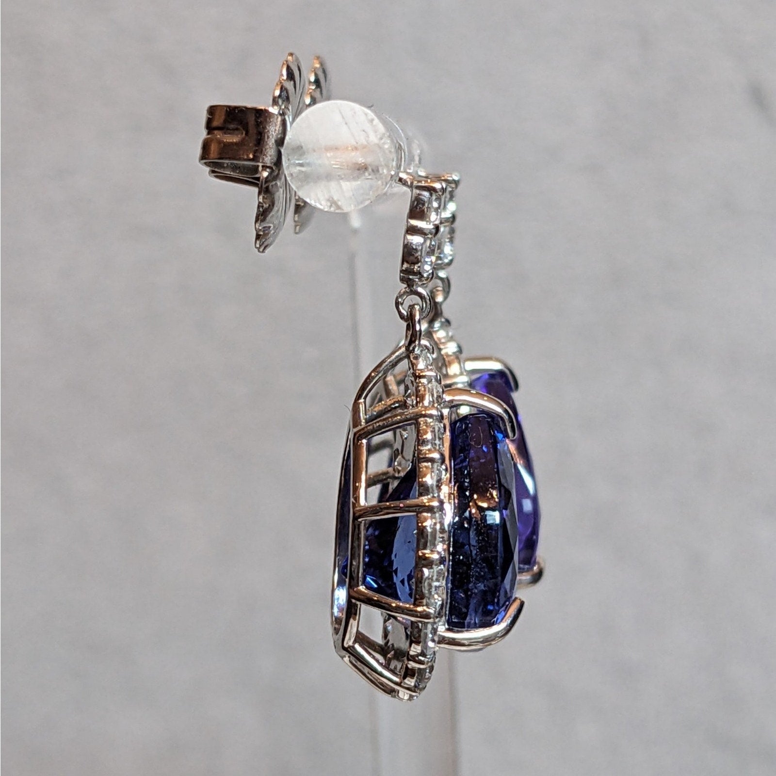 Tanzanite and Diamond Drop Dangle Earrings in Platinum & 14k White Gold