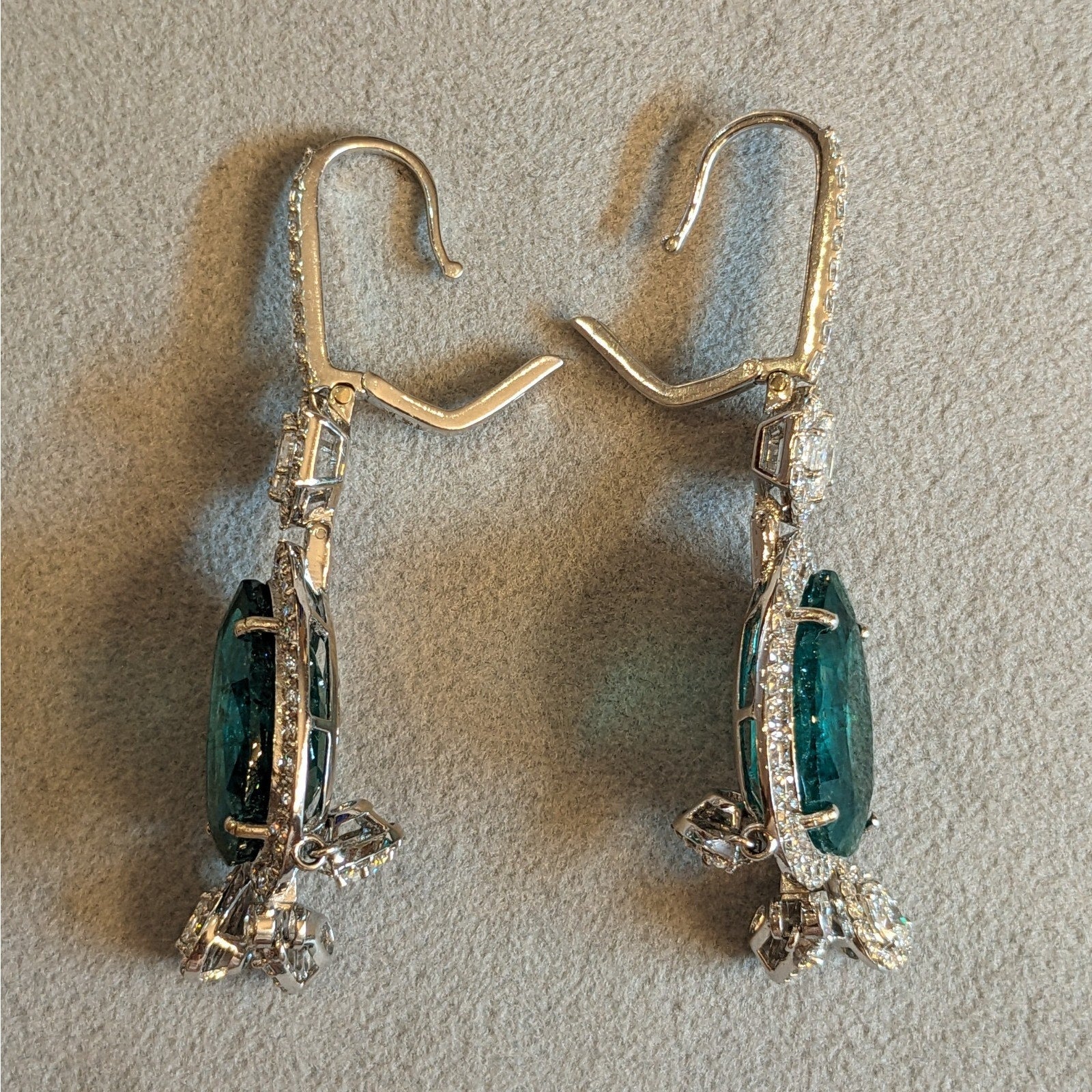 Large Pear Emerald Drop Earrings with Diamonds in 18k White Gold