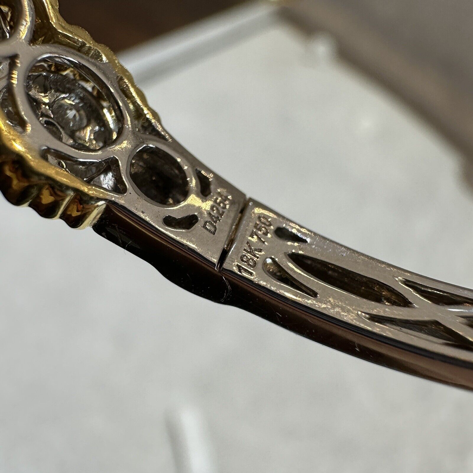 Natural Diamond Pave Bangle Bracelet in 18k White and Yellow Gold