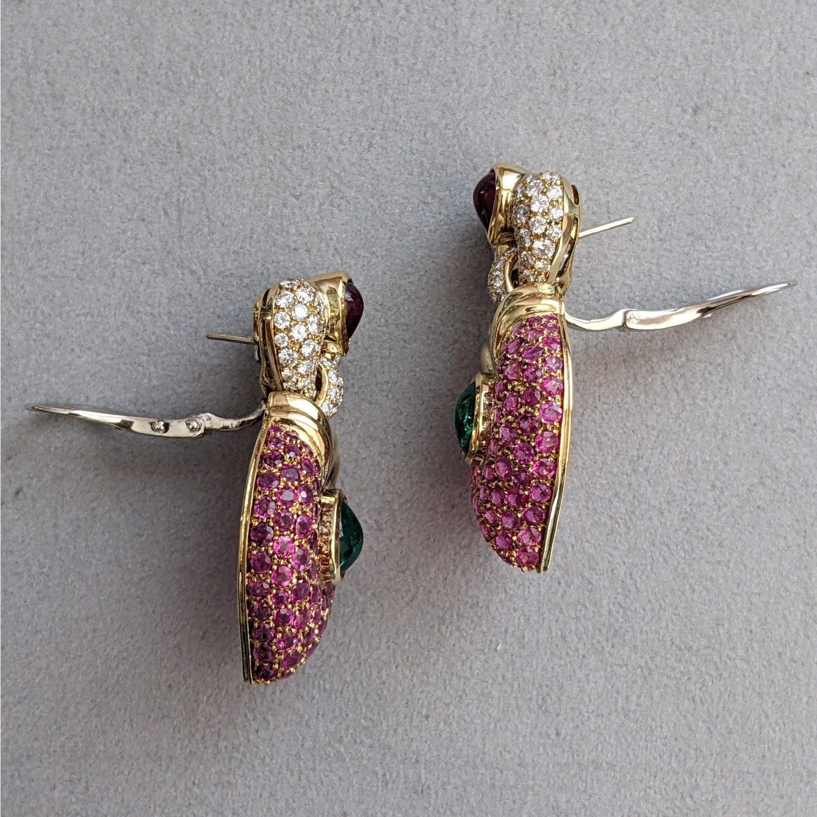 Pave Ruby and Diamond & Emerald Doorknocker Earrings in 18k Yellow Gold