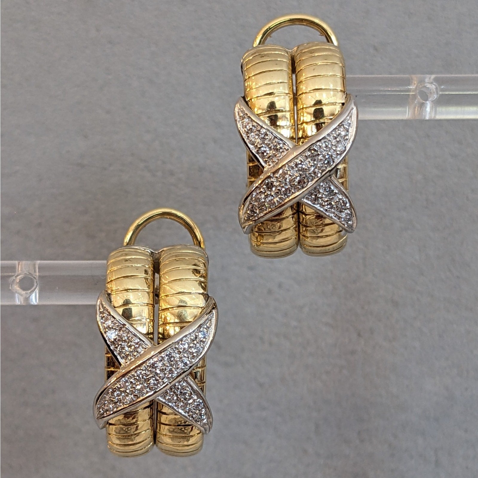 Diamond X Hoop Earrings in 18k Yellow and 14k White Gold - HM2605SB