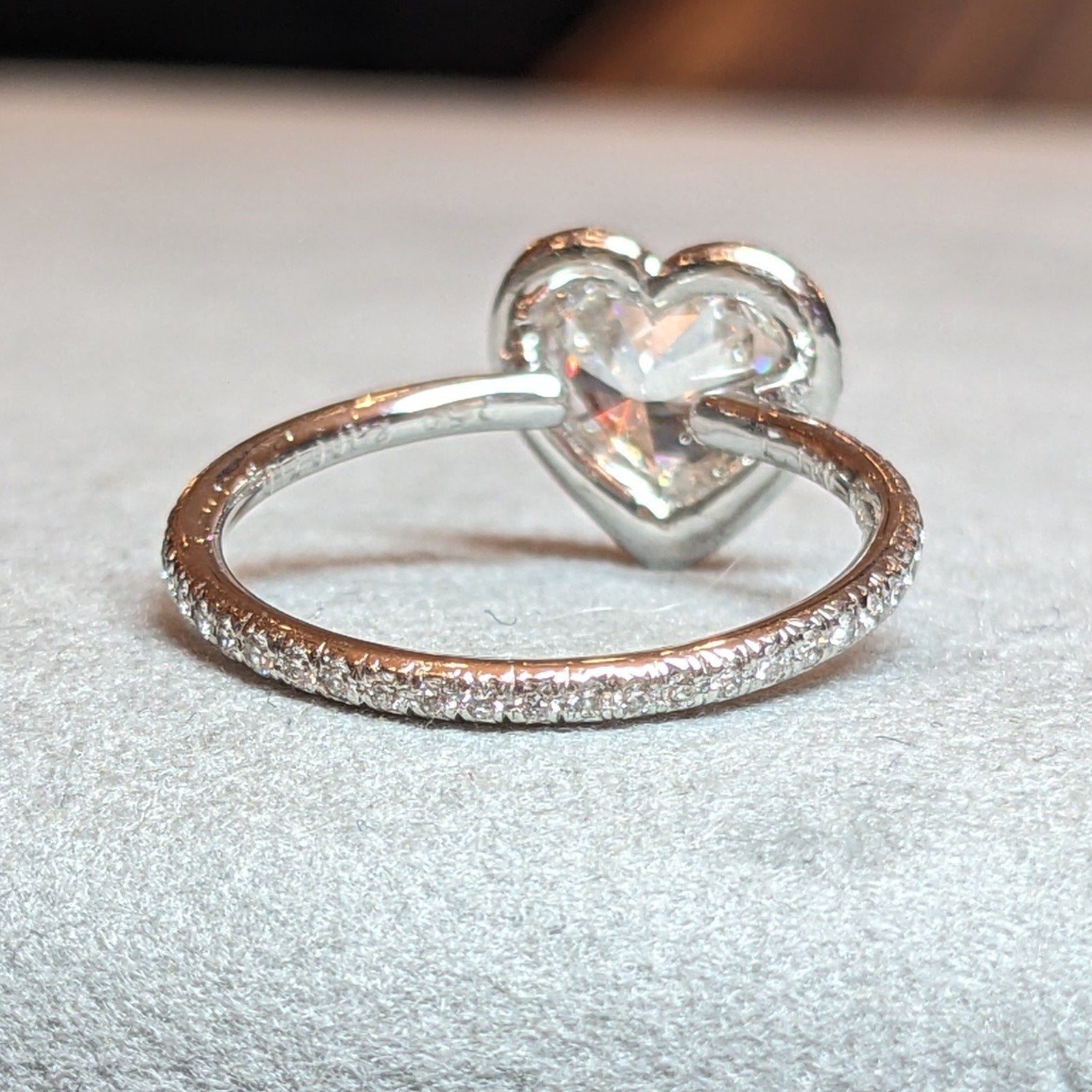 Heart Shaped Diamond Ring in 18k White Gold Halo Setting