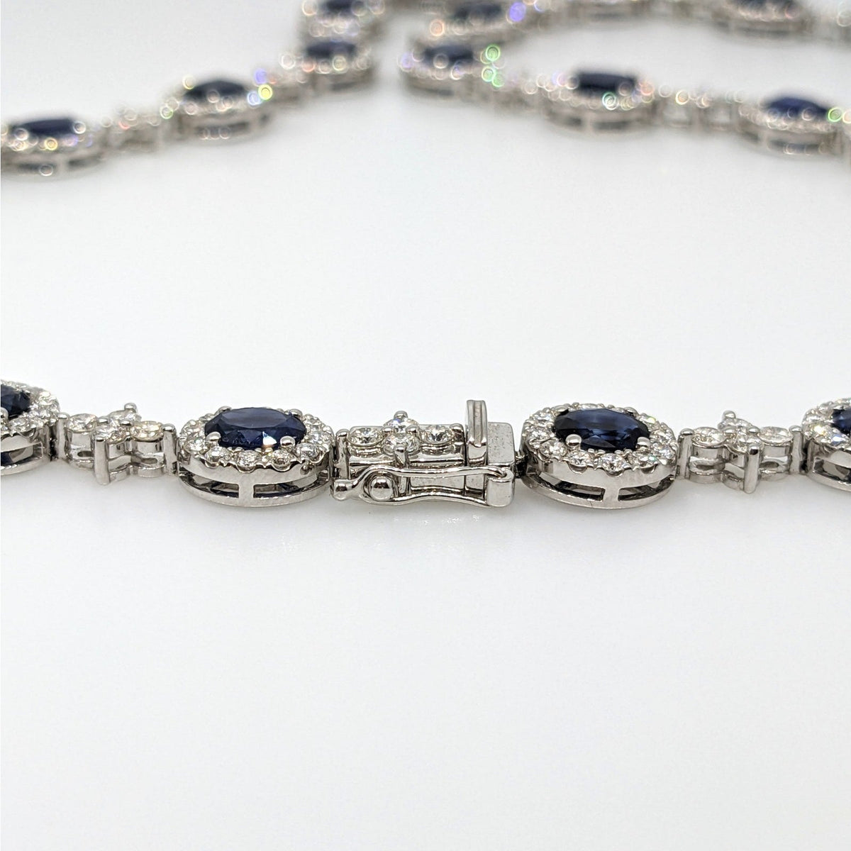 Natural Sapphire & Diamond Y-Drop Necklace in 18k White Gold