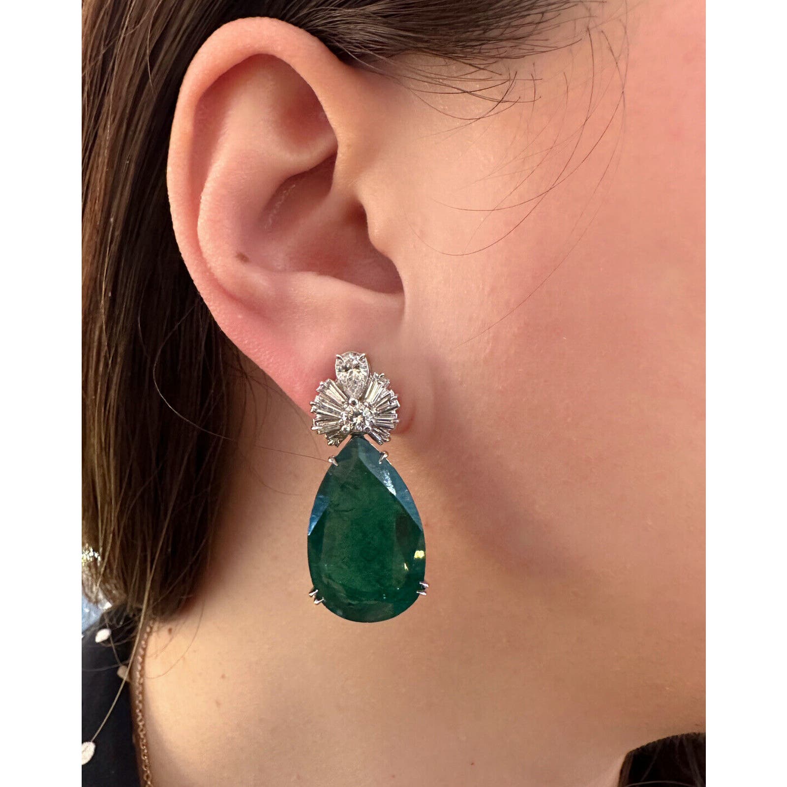 GIA Pear Emeralds 31.17 cttw and Diamond Earrings in 18k White Gold - HM2483B