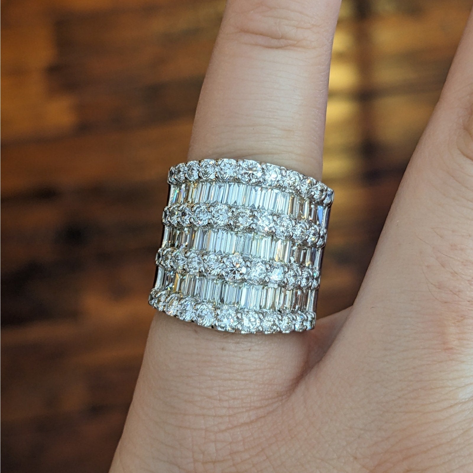 Round and Baguette Diamond Wide Band Ring 5.00 cttw in Platinum