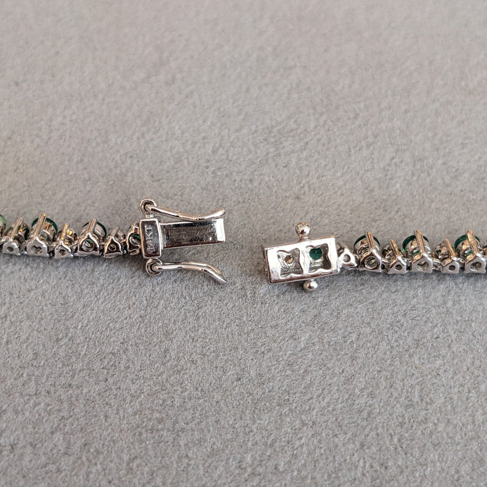Emerald & Diamond Riviera Tennis Necklace 16.75" in 14k White Gold