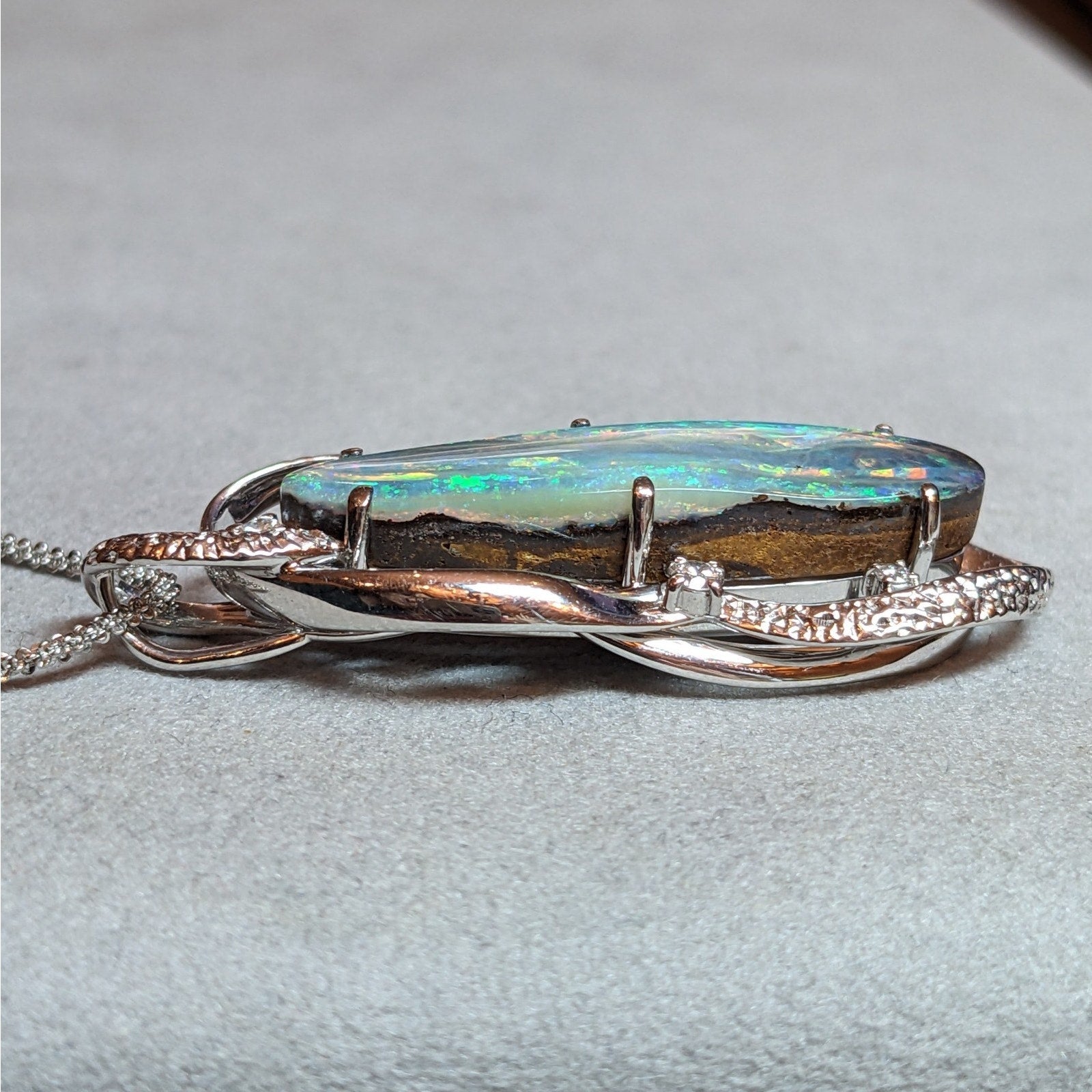 Boulder Opal and Diamond Pendant Necklace in Platinum & 18k White Gold
