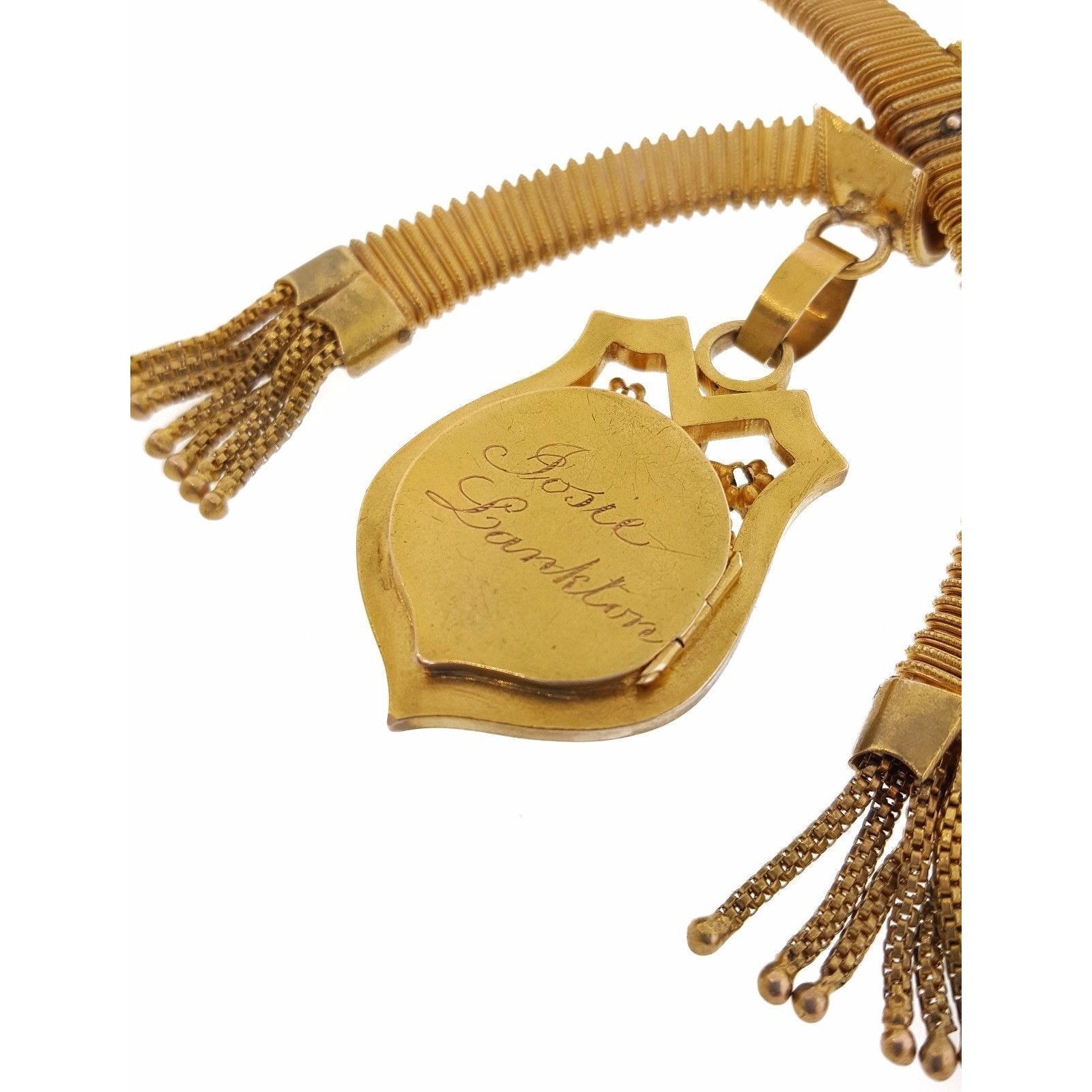 Victorian Coil Style Necklace with Tassel and Locket in 14k and 18k
