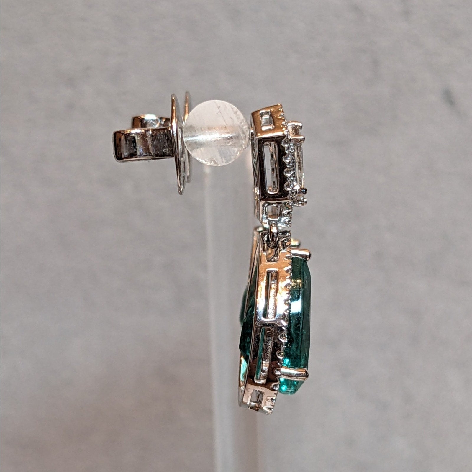 Pear Emerald and Diamond Drop Earrings in 18k White Gold