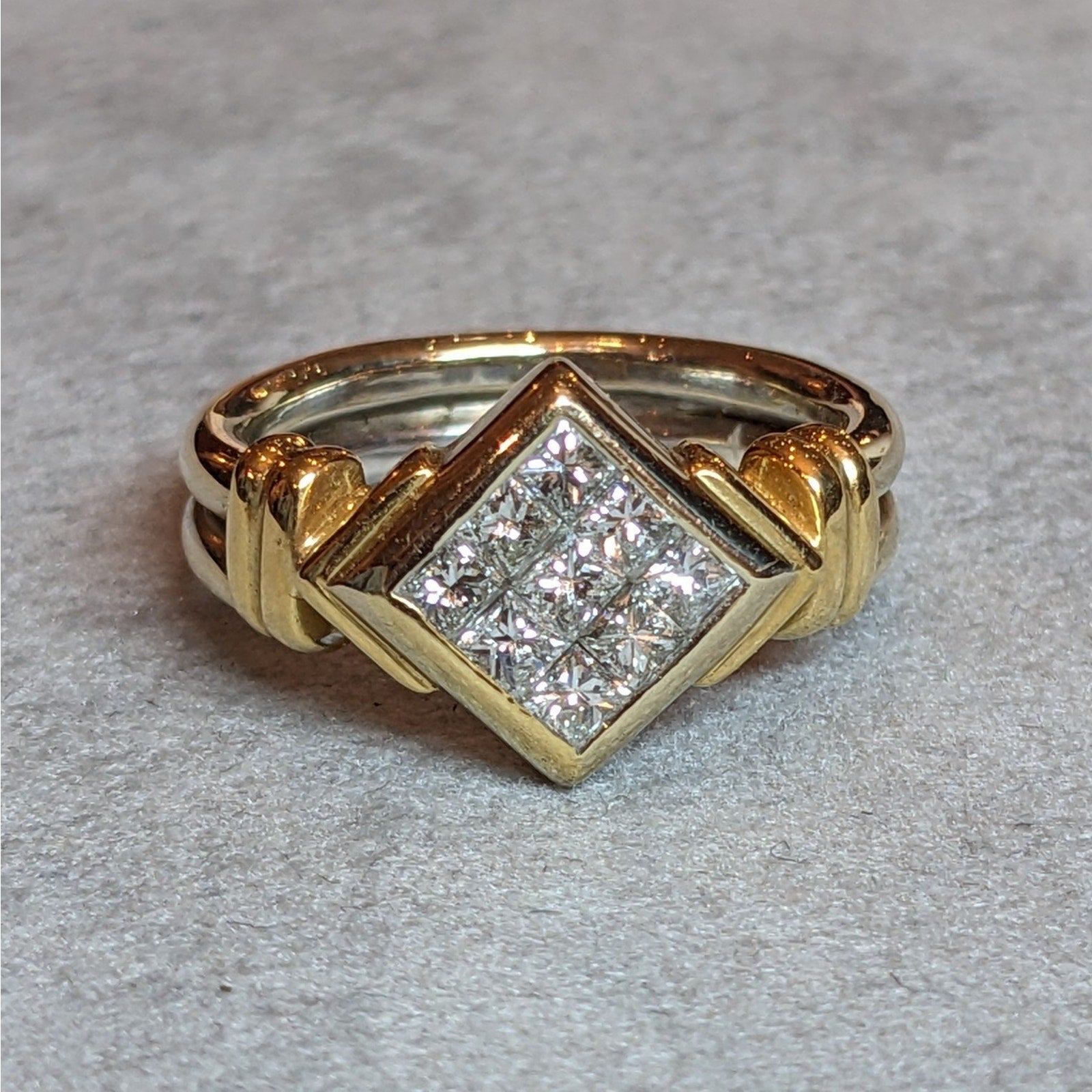 Illusion Set Princess Cut Diamond Ring in 18k Yellow Gold