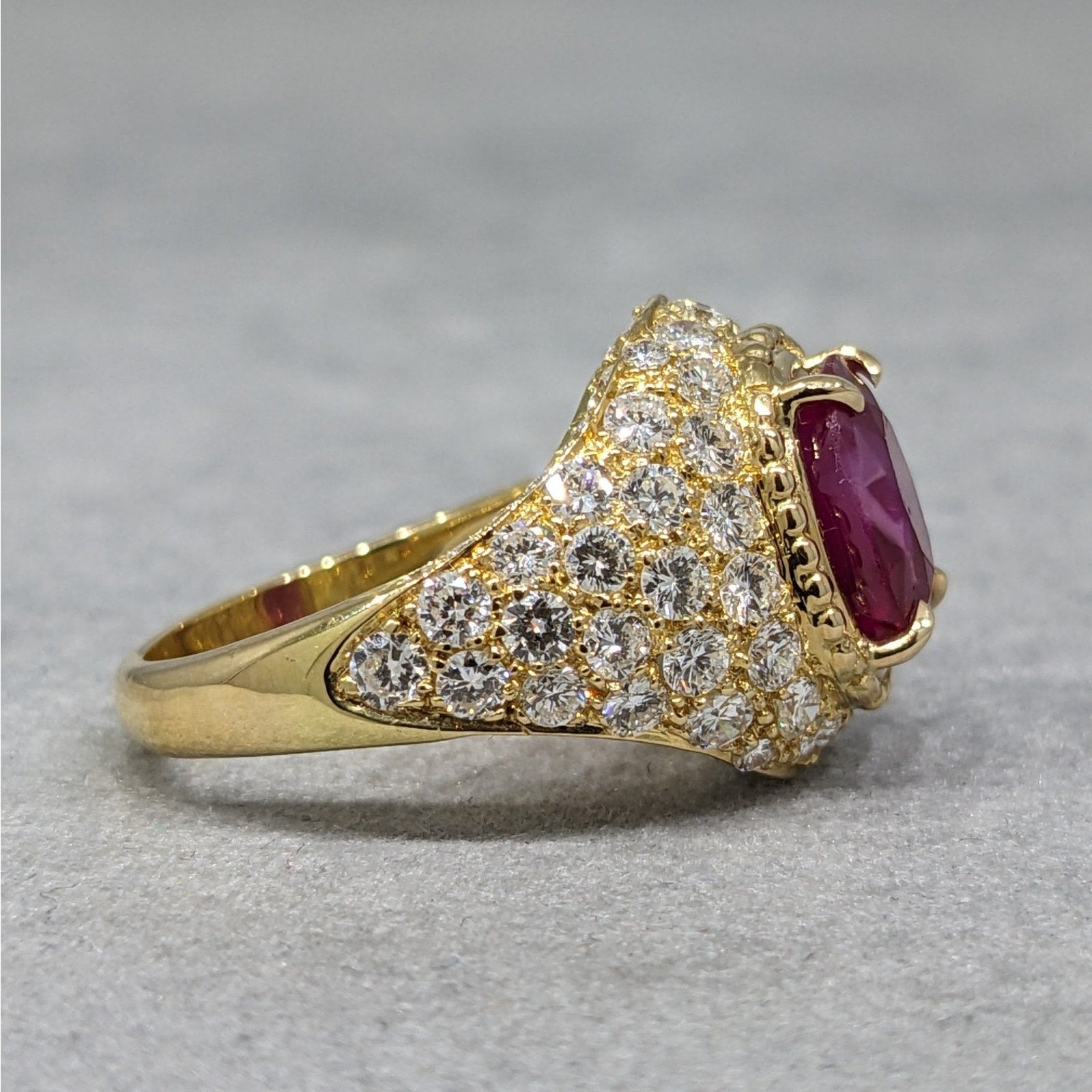 AGL Unheated 3.01 ct Natural Red Ruby in Diamond 18k Yellow Gold Ring