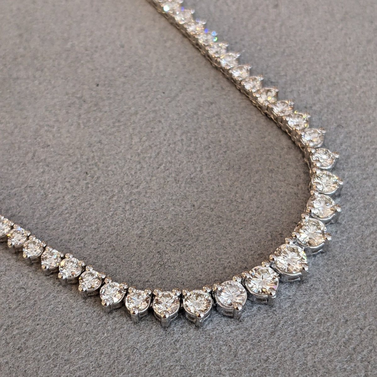 Round Diamond Graduating Tennis Necklace 8.00 ctw in 18k White Gold