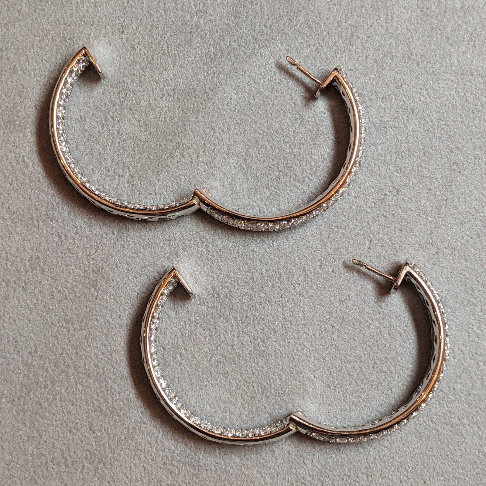 9.50 ct Round Pave Diamond Hoop Earrings in 18k White Gold by Odelia