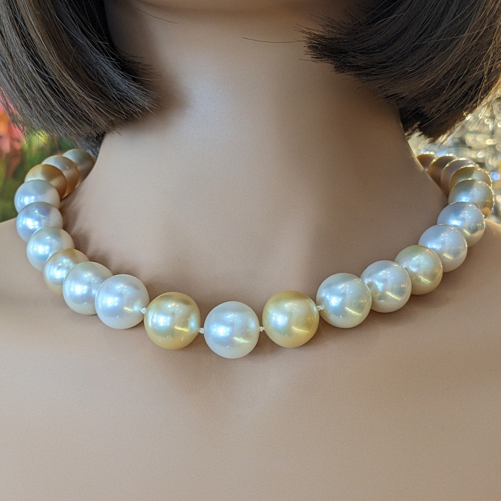 13-15mm South Sea Pearl Necklace with Diamond and 18k White Gold Clasp