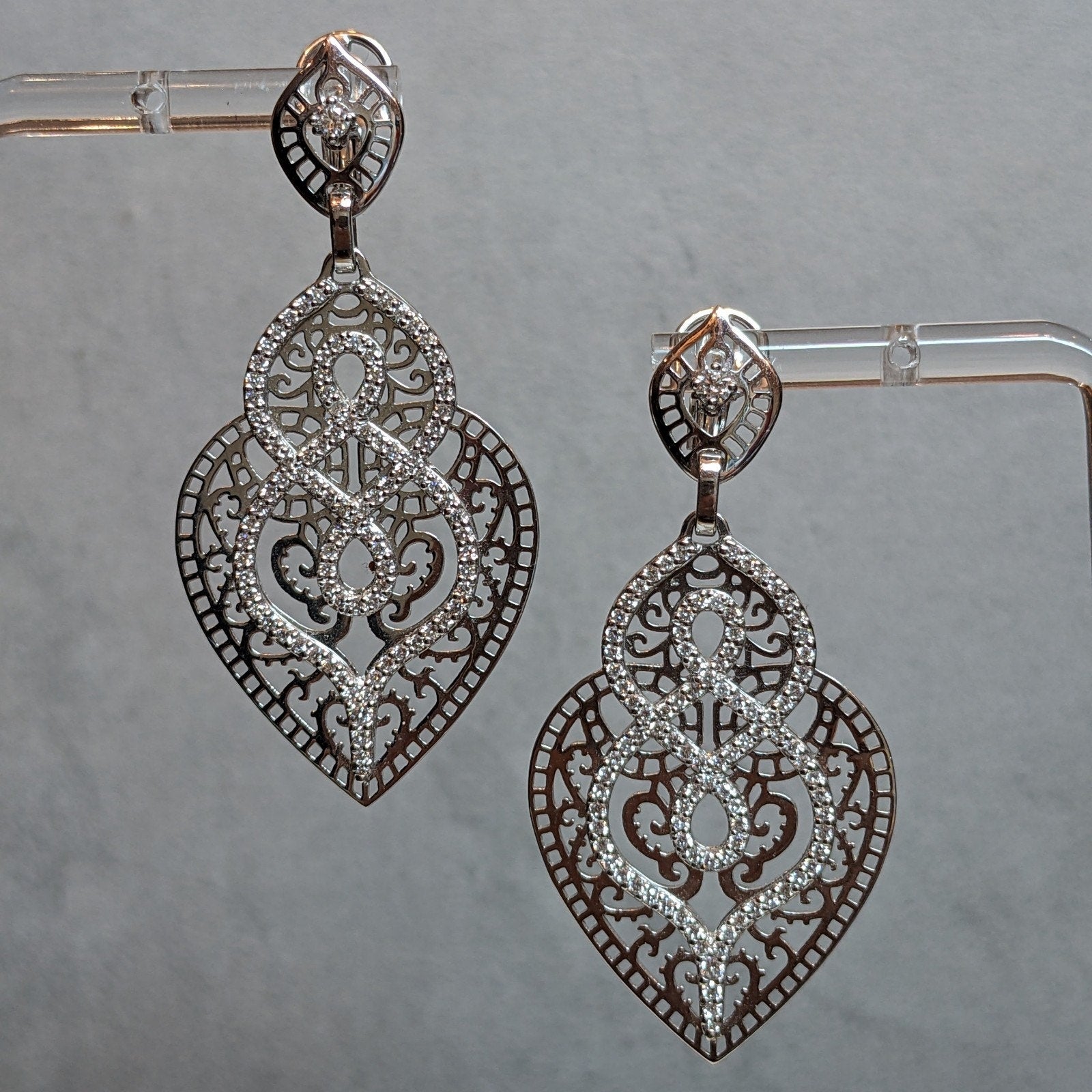 Crivelli Diamond Lace Cut-out Drop Earrings in 18k White Gold