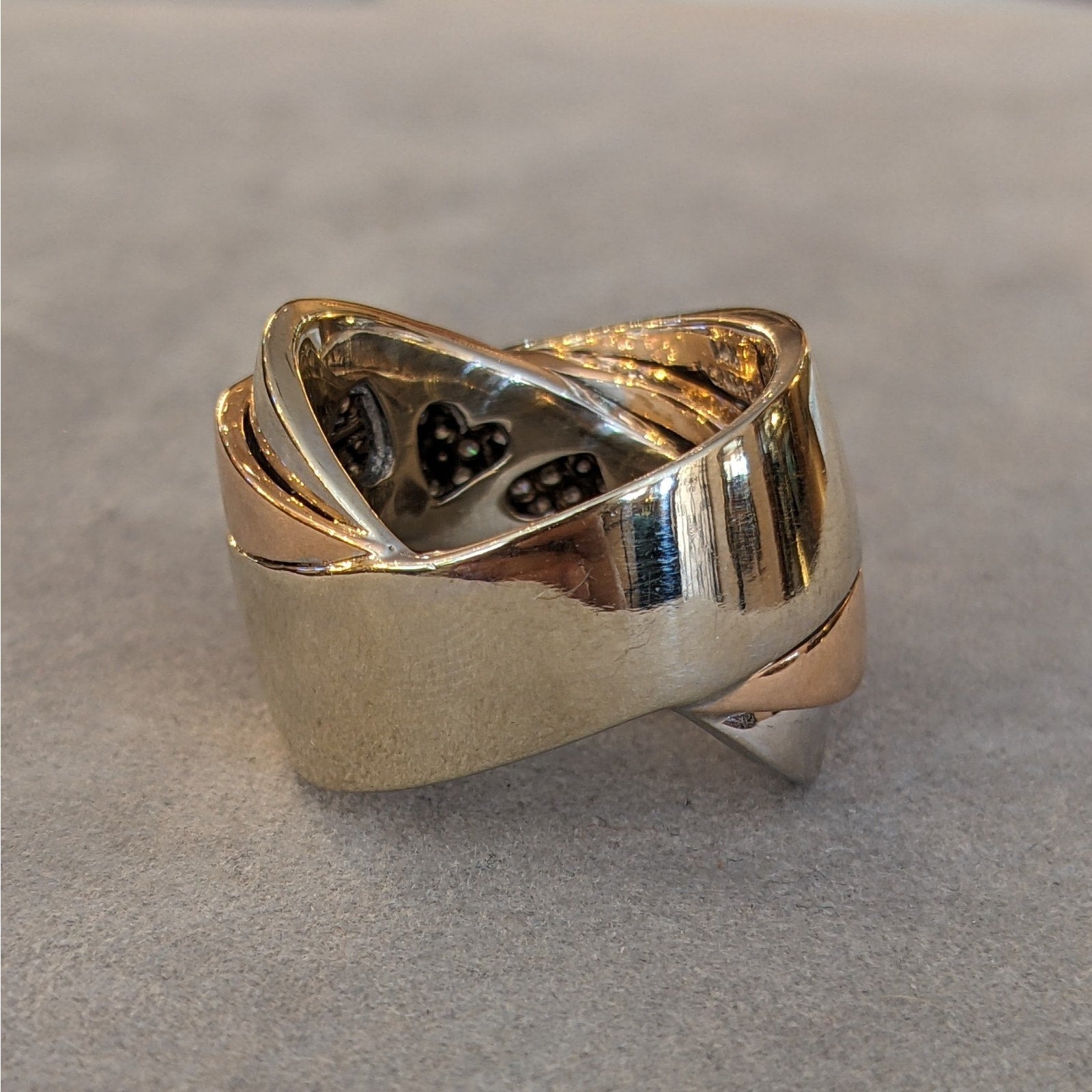 Sonia B Criss-Cross Diamond Wide Band Ring in 14k White & Rose Gold