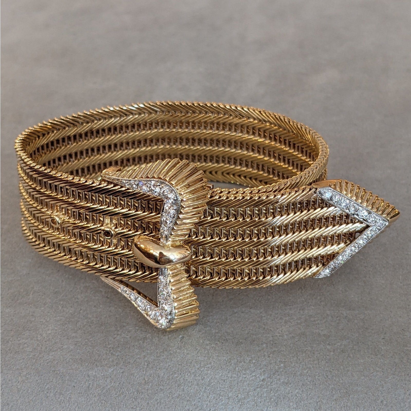 Vintage Kutchinsky Diamond Belt Bracelet in 18k Yellow Gold