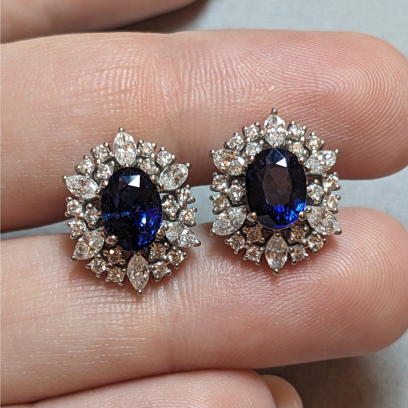 Sapphire and Diamond Stud Earrings in Platinum & 14k White Gold