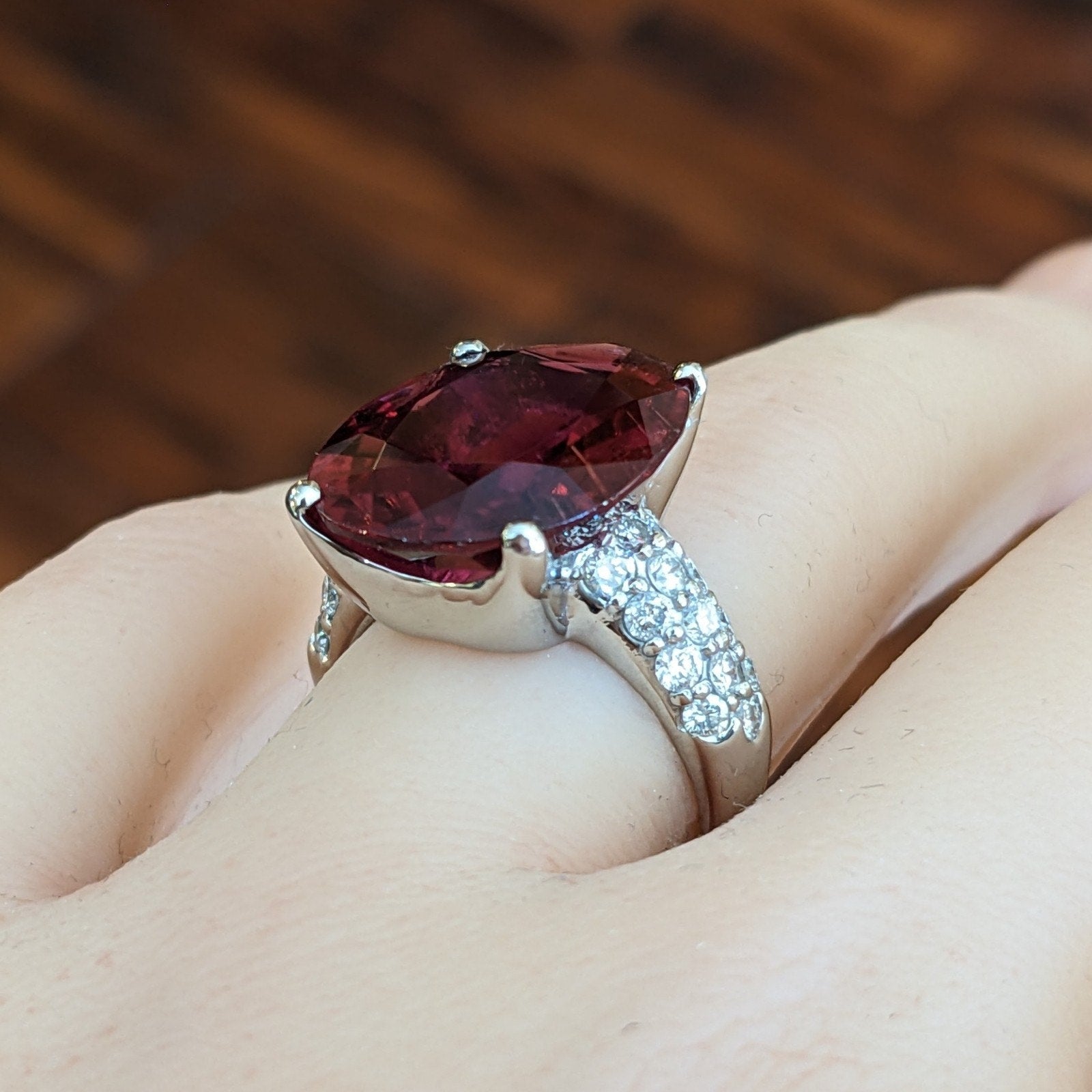 GIA 10.25ct Oval Rubellite Cocktail Ring with Diamonds in Platinum