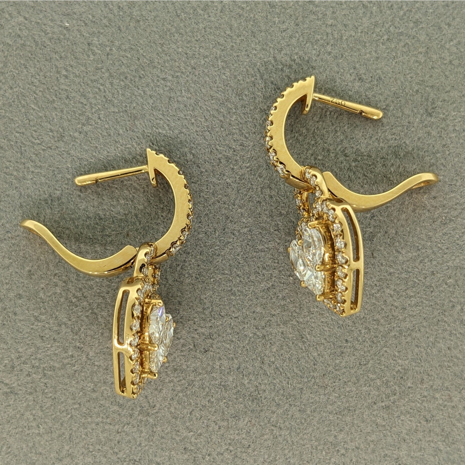 Round & Fancy Cut Diamond Heart Earrings 2.10 ctw in 18k Yellow Gold