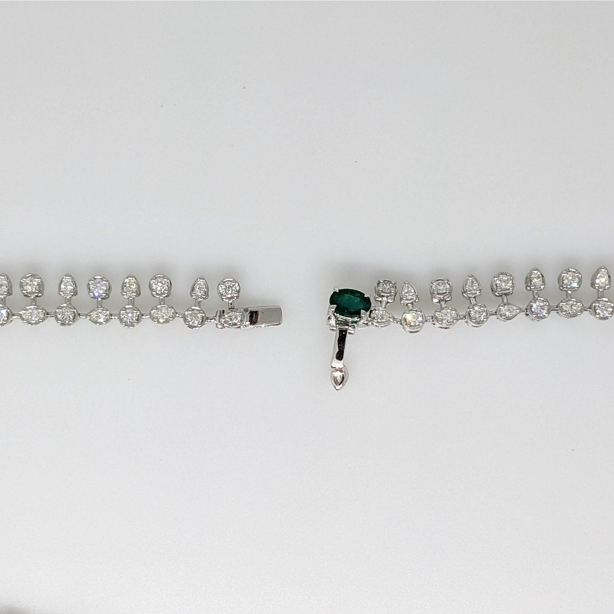 AGL Emerald & Diamond Fringe Bib Statement Necklace in 18k White Gold