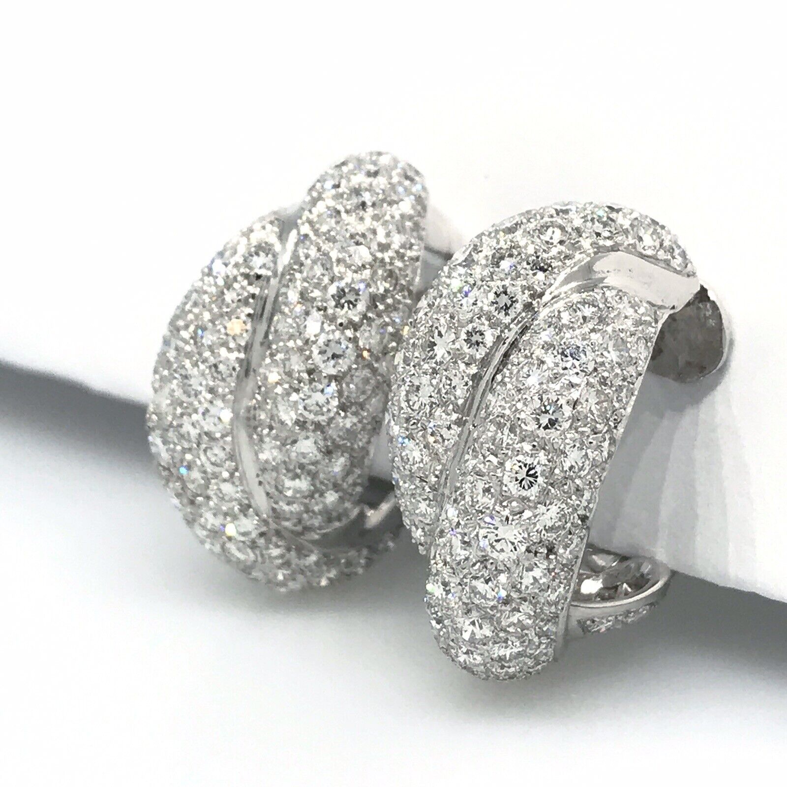 French Pave Diamond Twist Earrings 4.48 ct in 18k White Gold