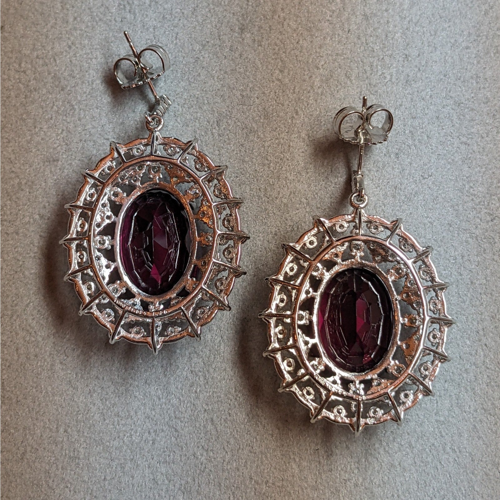24.54 ct Oval Garnet and Diamond Dangle Earrings in Platinum