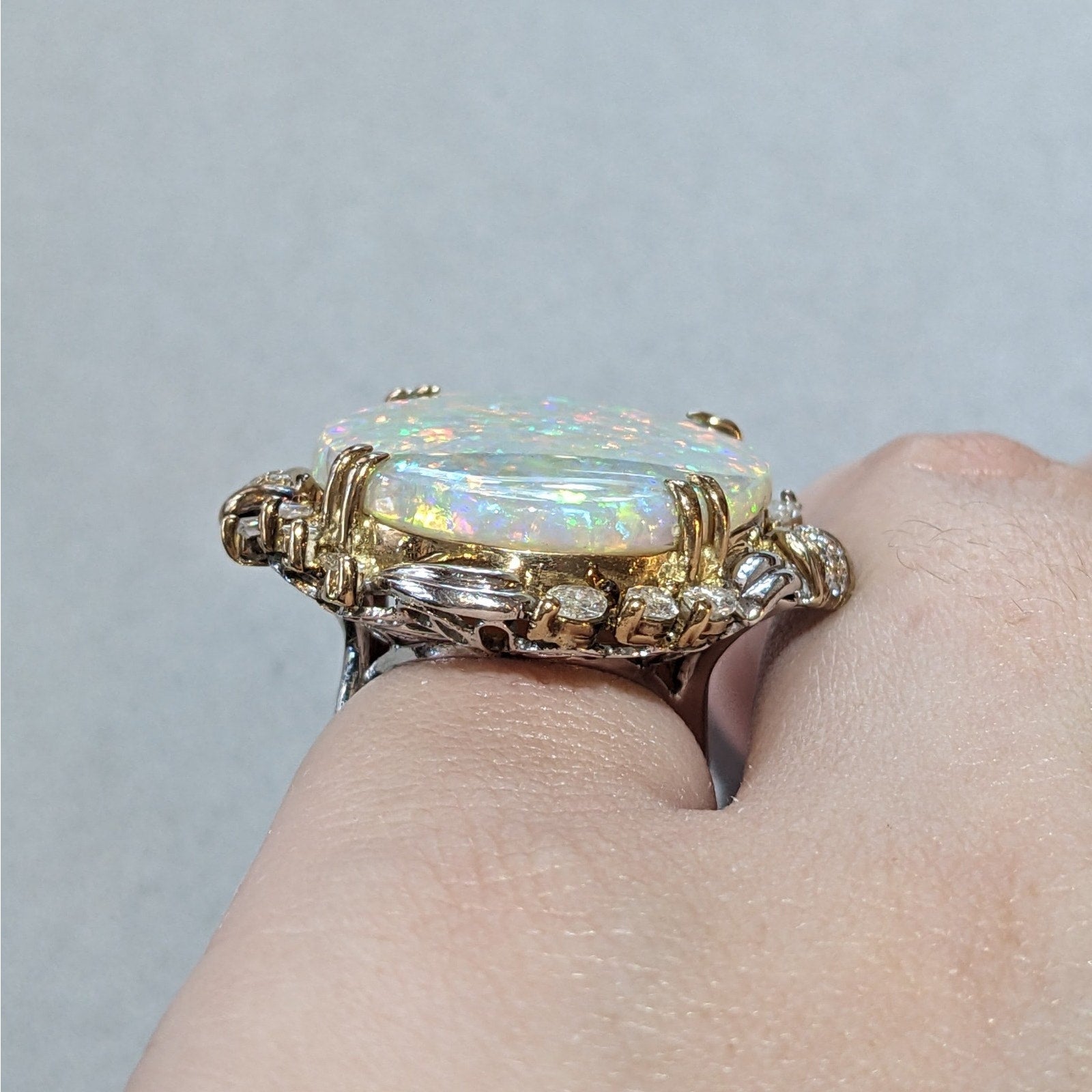Natural 22.69 ct Opal and Diamond Ring in Platinum and 18k Yellow Gold