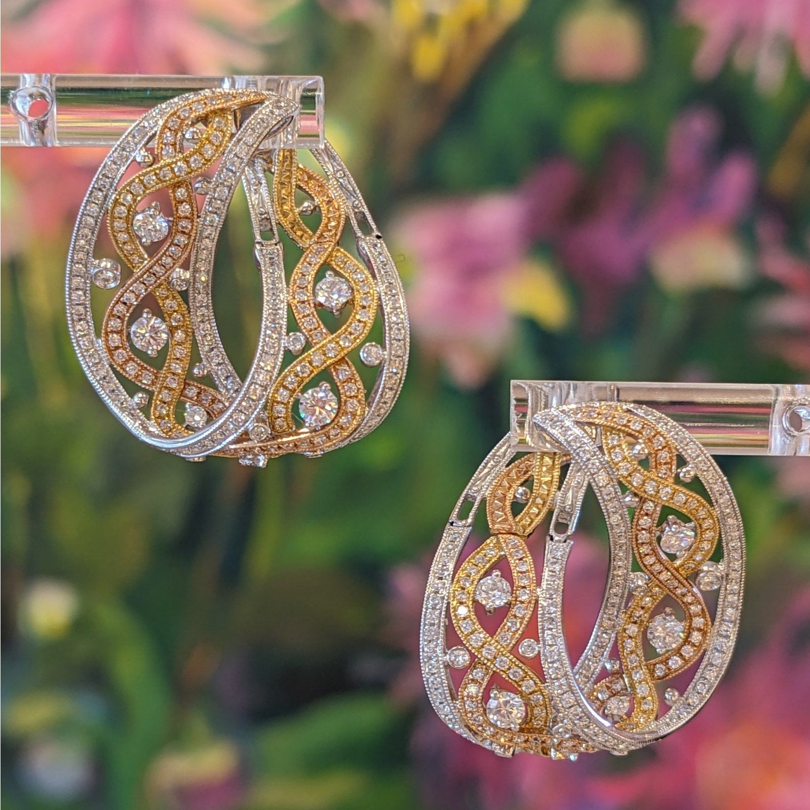 Diamond Hoop Earrings 2.00 cttw by Supreme in 18k Tricolor Gold
