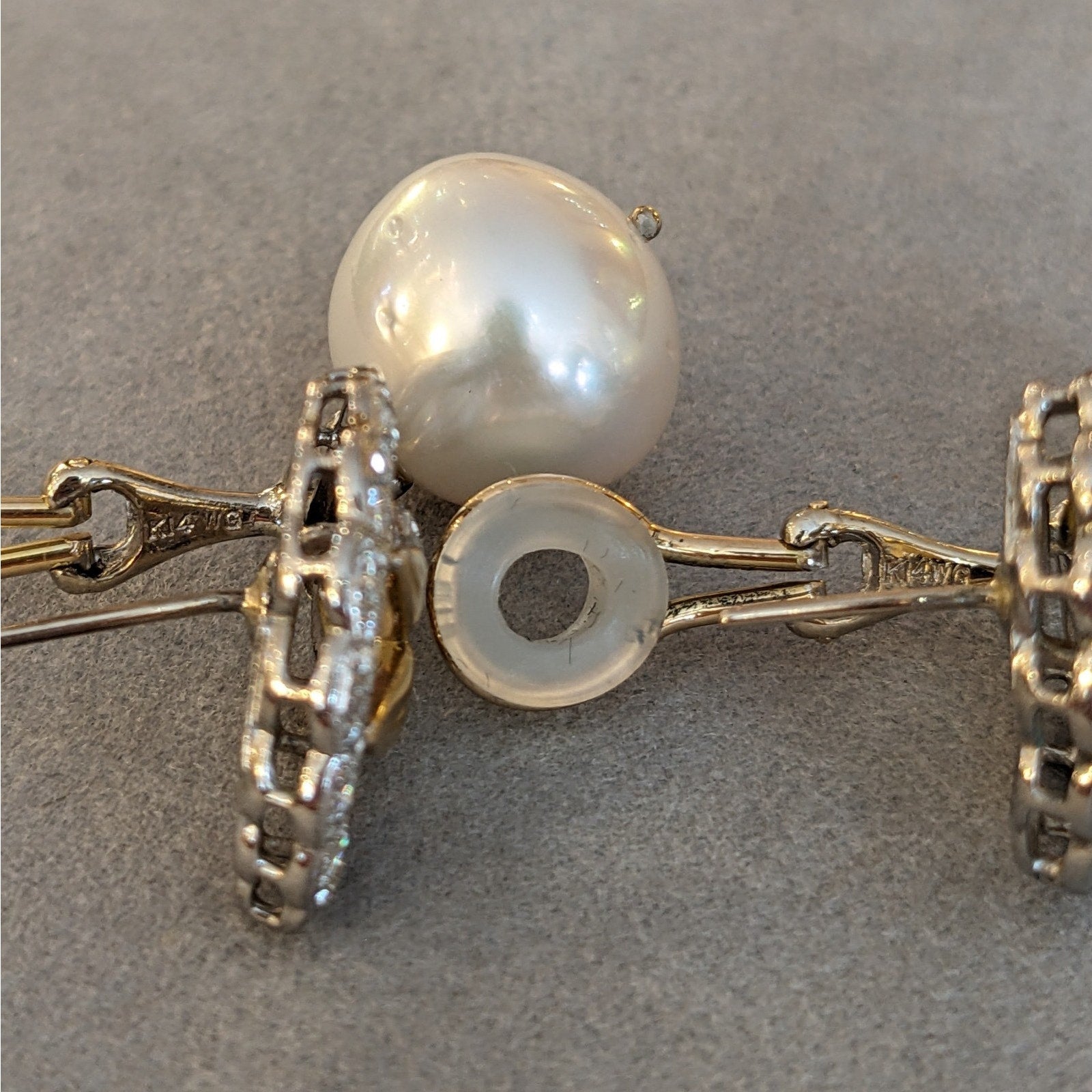 South Sea Pearl and Diamond Dangle Earrings in Gold and Platinum