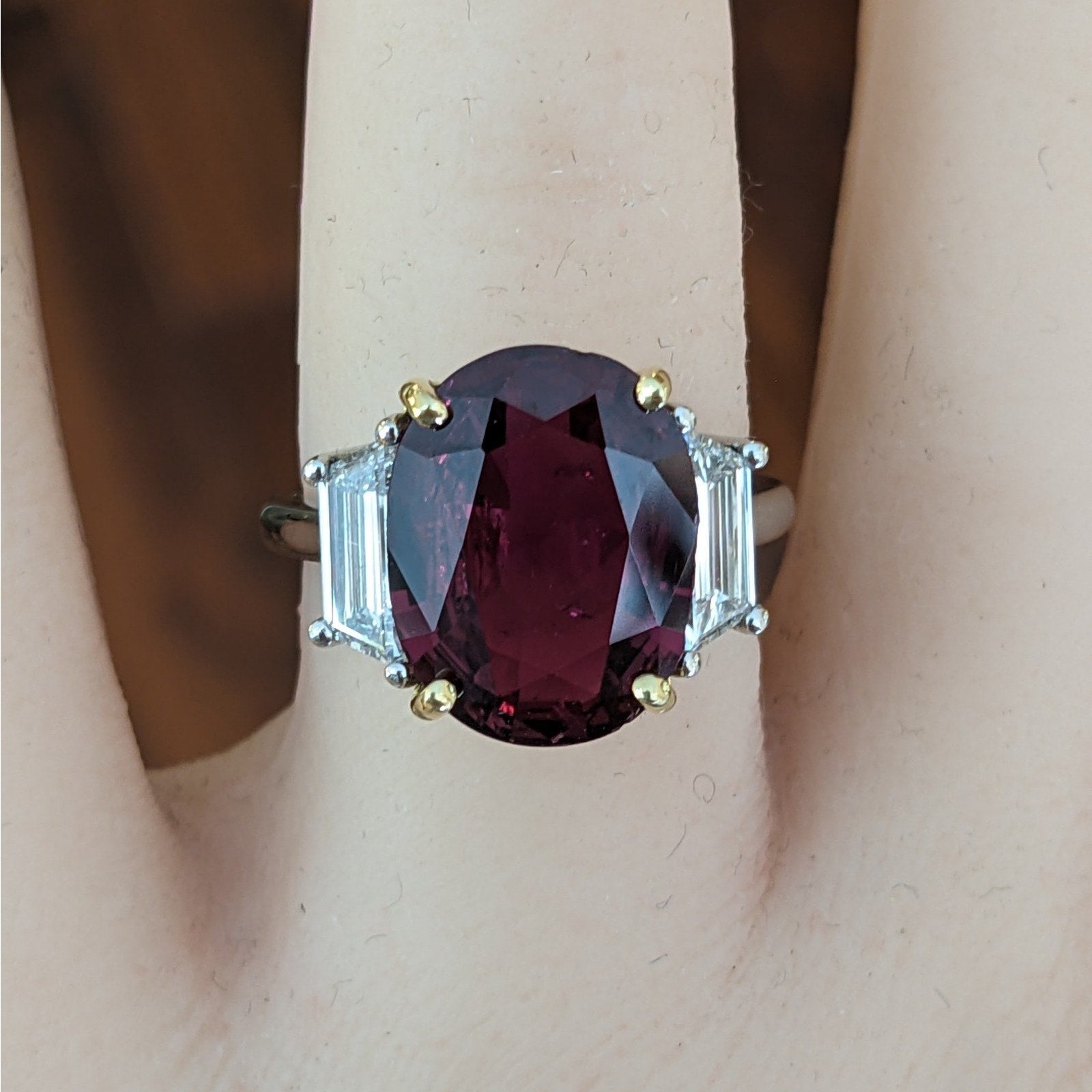 GIA 5.91 ct Natural Unheated Oval Ruby Diamond Ring in Platinum & 18k Yellow Gold