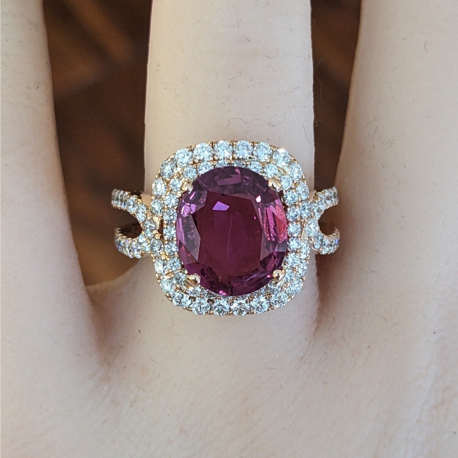 Certified 5.01 ct Natural Oval Ruby and Diamond Ring in 14k Rose Gold