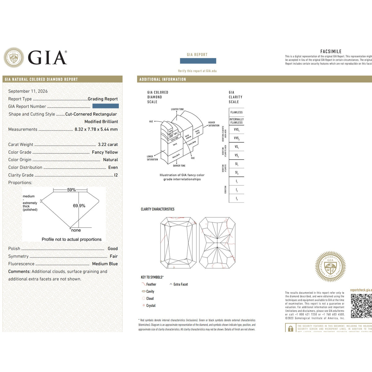 GIA Fancy Yellow Radiant 3.22ct Three-Stone Diamond Ring in Plat/18k