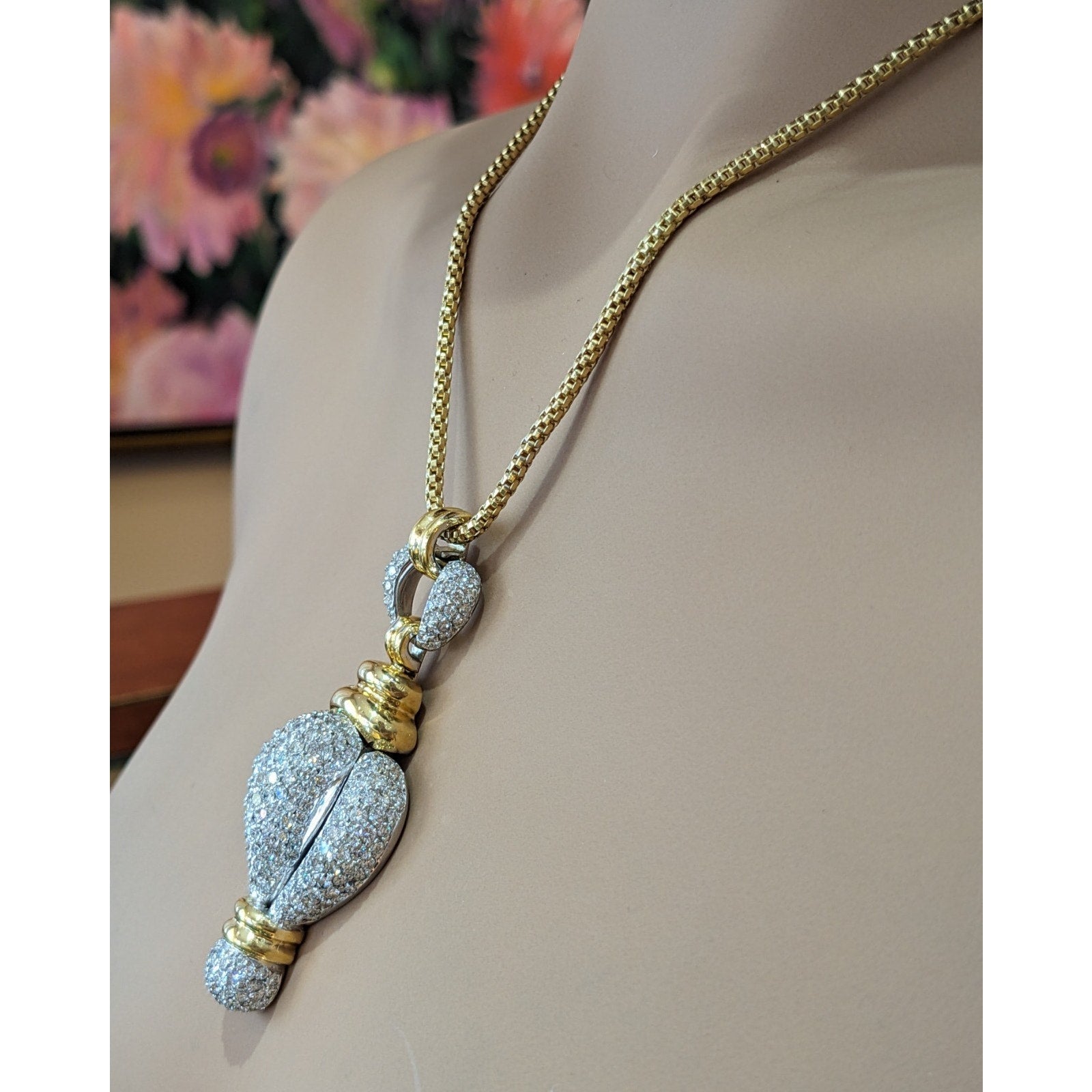 Diamond Pave Pendant Necklace in 18k Yellow & White Gold