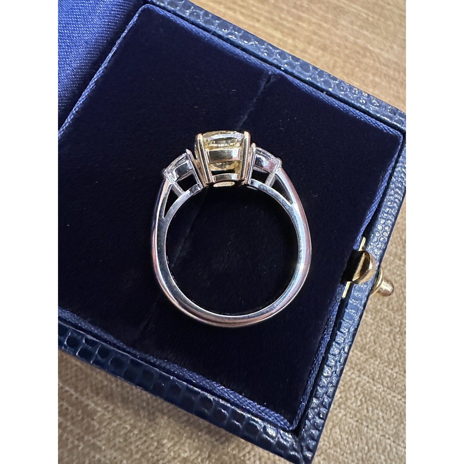 GIA Fancy Intense Yellow Diamond 2.01ct Three-stone ring in Platinum & 18k Yellow Gold