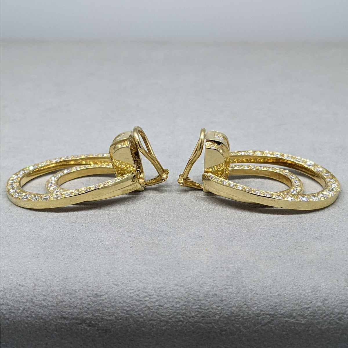 Natural Diamond Double Hoop Door-Knocker Earrings in 18k Yellow Gold