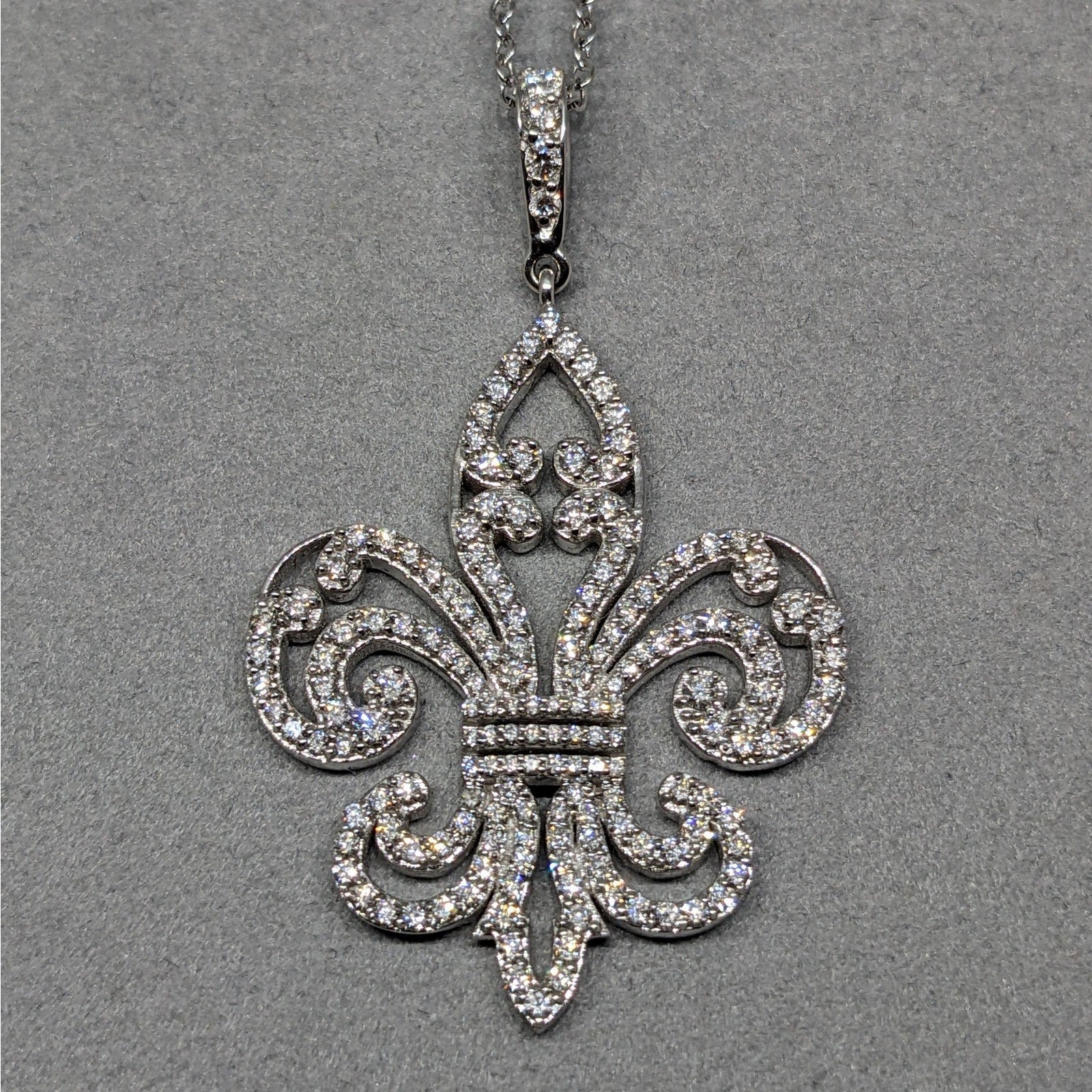 Diamond Fleur de Lis Pendant Necklace in 18k/14k White Gold