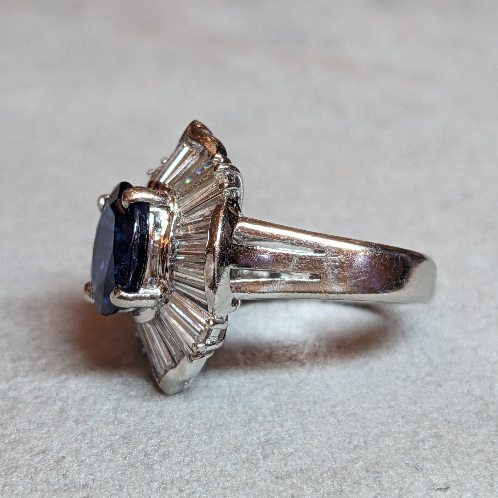 Natural Oval 3.78 ct Sapphire and Diamond Ballerina Ring in Platinum