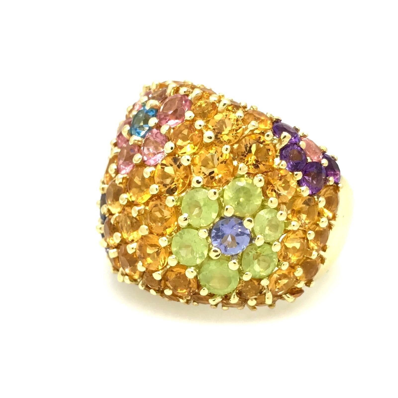 Wide Multigems Flower Bombe Cocktail Ring in 18k Yellow Gold