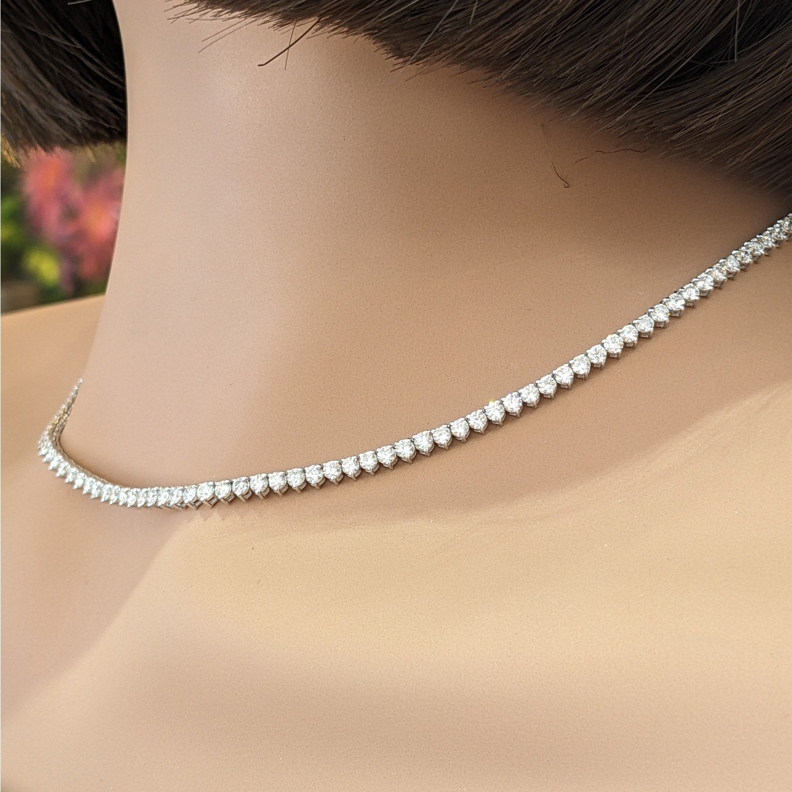 Natural Diamond Tennis Necklace in 14k White Gold 7.62cttw 16.5 in.