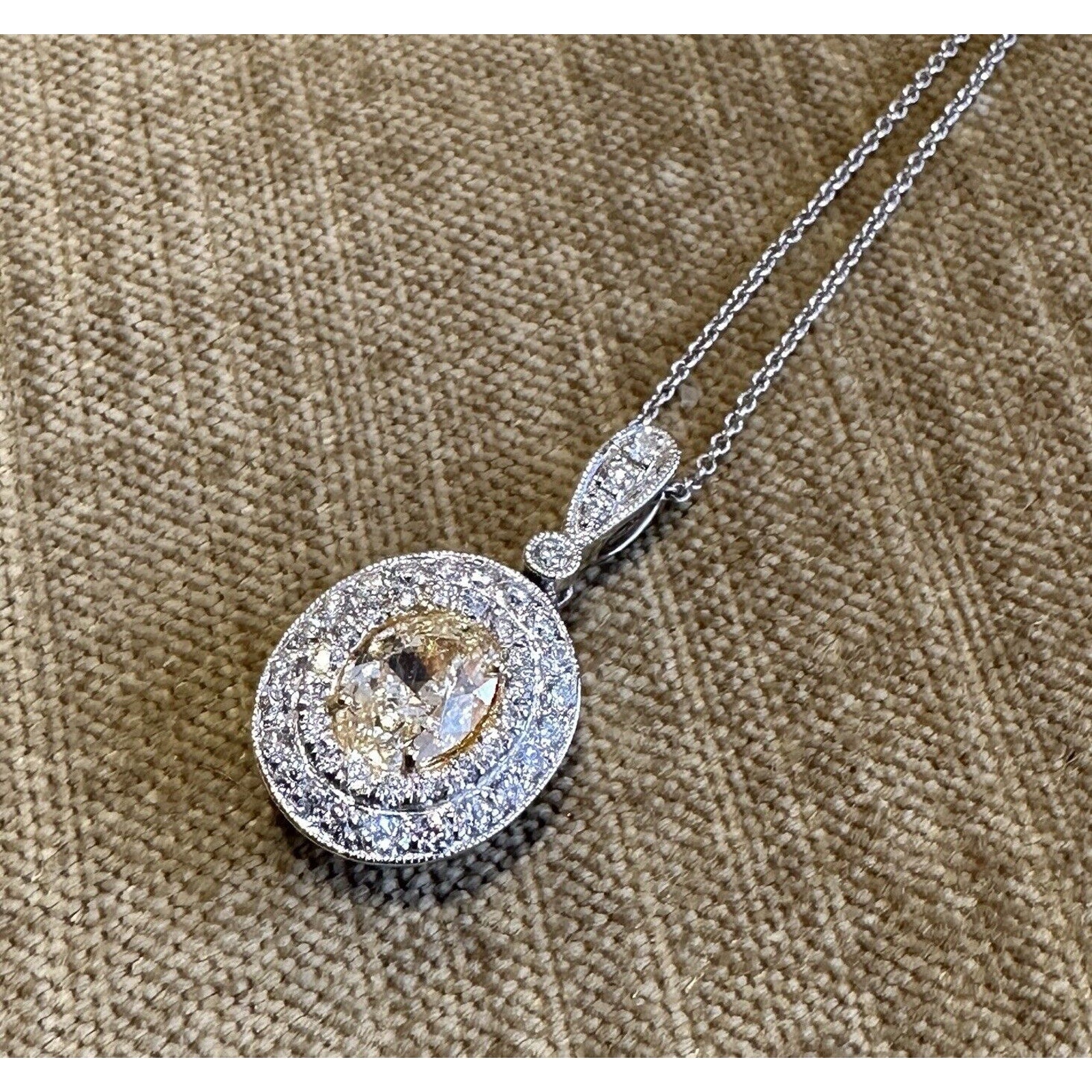 GIA Natural Yellow 1.50 ct Oval Diamond Pendant Necklace in White Gold