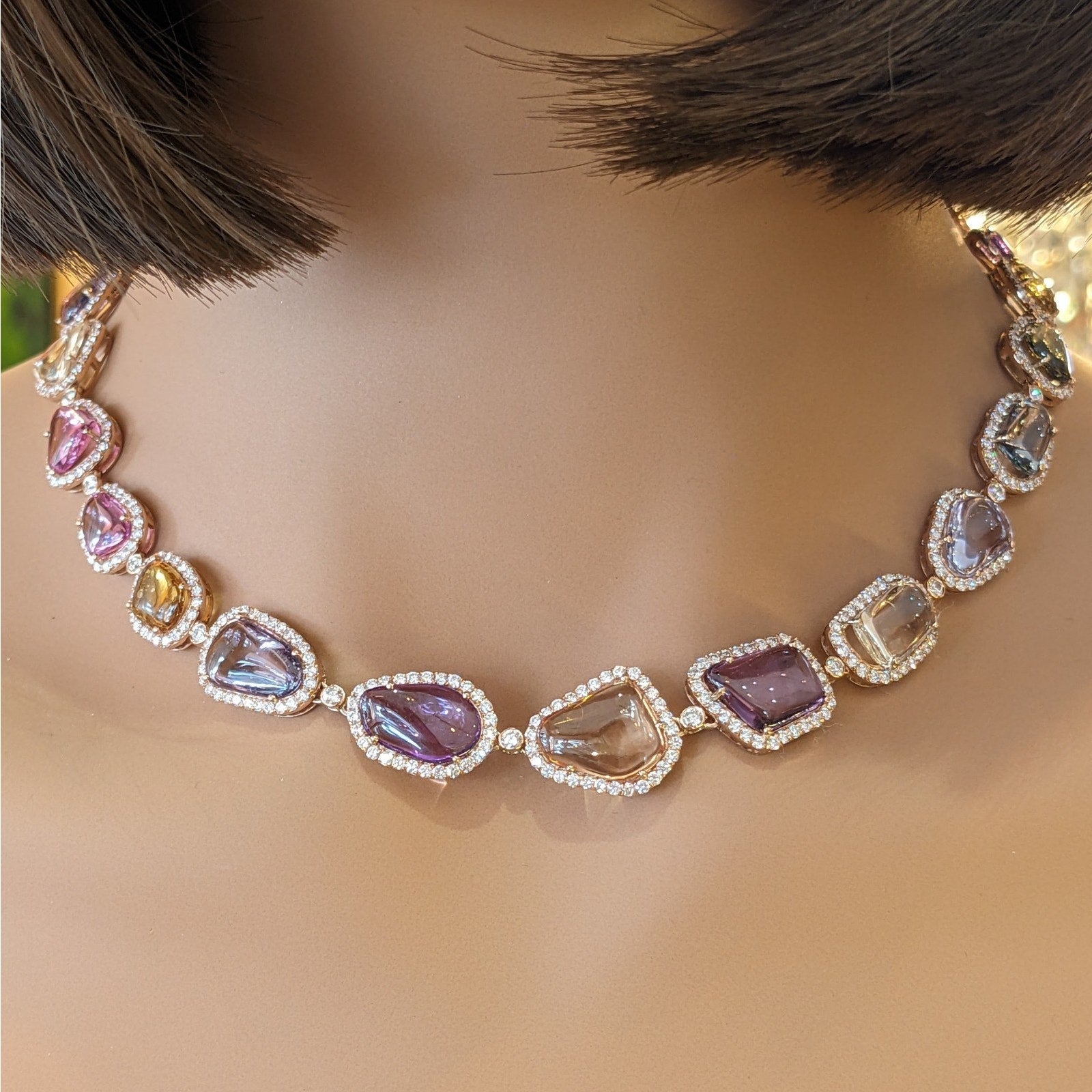 Certified Unheated Sapphire and Diamond Necklace in 18k Rose Gold