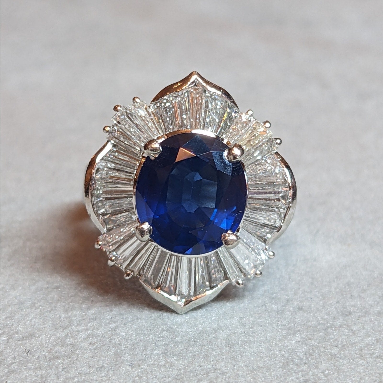 Natural Oval 3.78 ct Sapphire and Diamond Ballerina Ring in Platinum